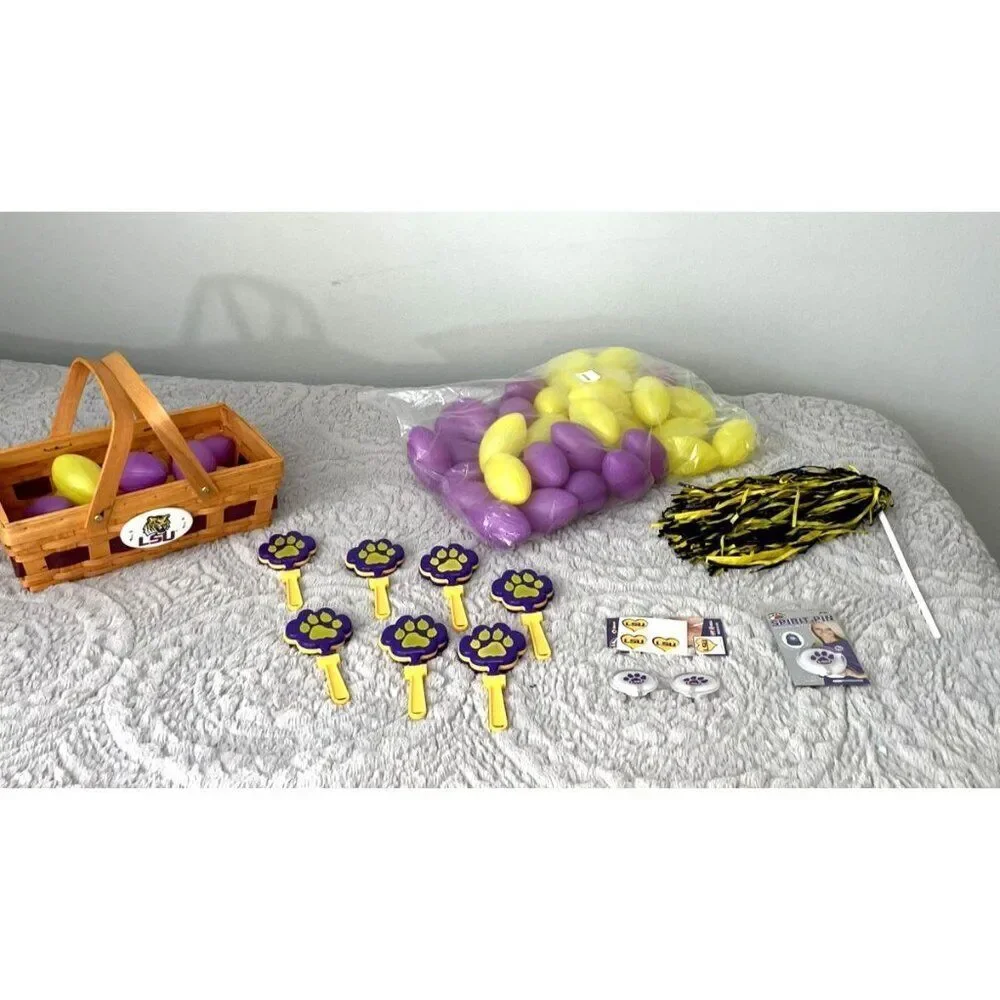 LSU Themed Party Supplies Pack 2 Basket, Balls, Clappers, Shaker, Pins, Stickers